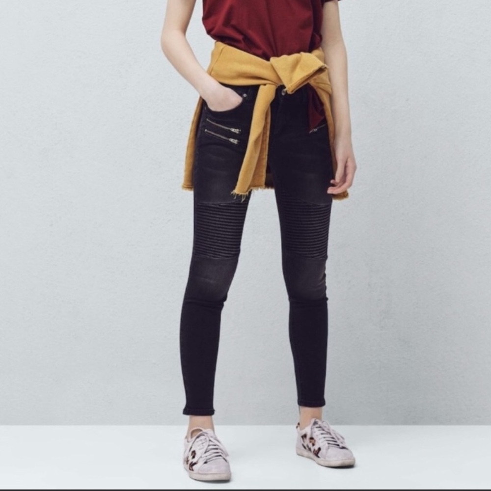 MNG by Mango Black Moto Jeans Size 2